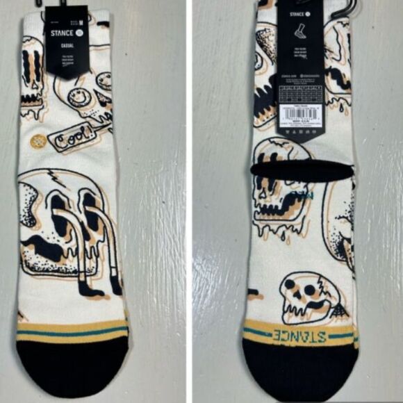 STANCE UNISEX TALKIN HEADS NWT SOCKS IN VINTAGE WHITE SIZE MEDIUM CREW HEIGHT - Picture 4 of 5